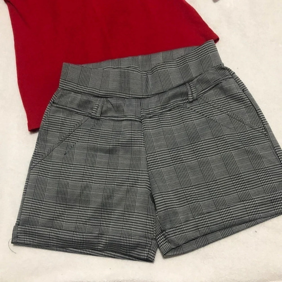 Glen Plaid Shorts High Waist Career Casual Black White Size S/M - Picture 1 of 5